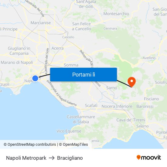 Napoli Metropark to Bracigliano map