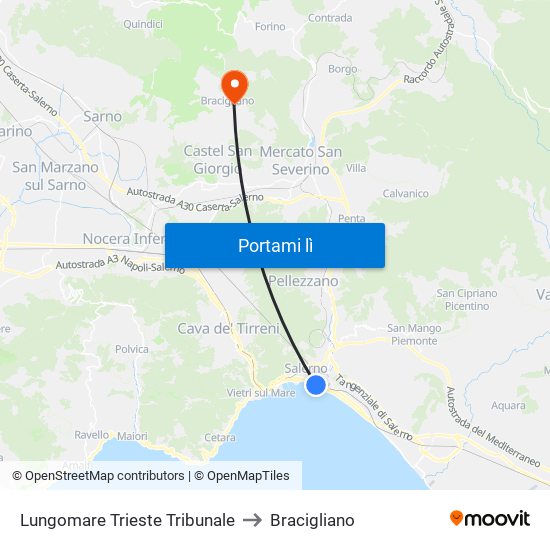 Lungomare Trieste Tribunale to Bracigliano map