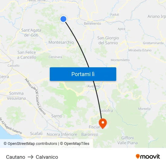 Cautano to Calvanico map