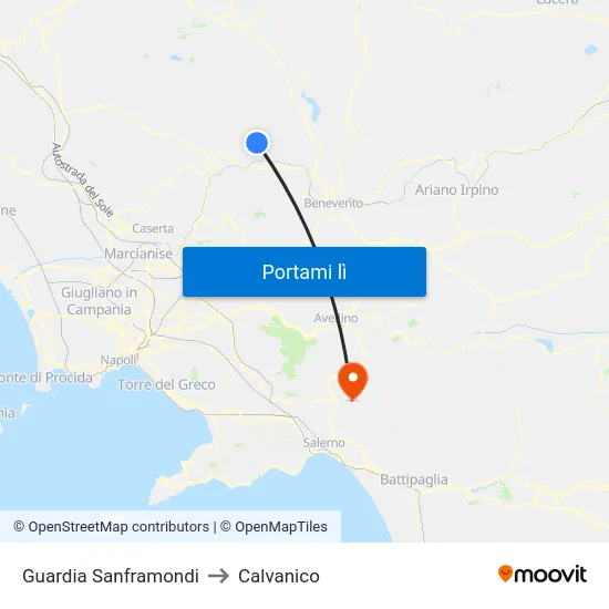 Guardia Sanframondi to Calvanico map