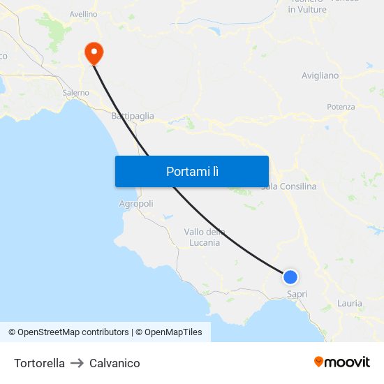 Tortorella to Calvanico map