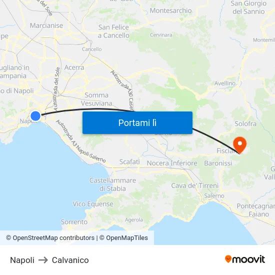 Napoli to Calvanico map