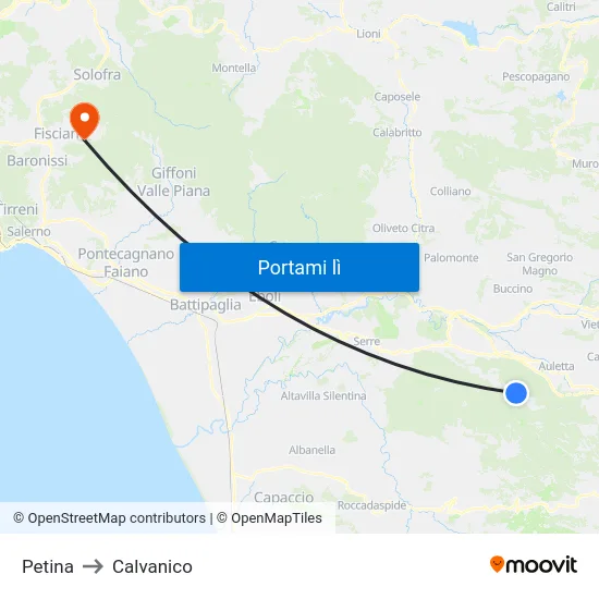 Petina to Calvanico map