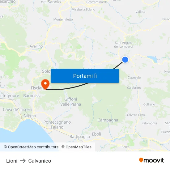 Lioni to Calvanico map