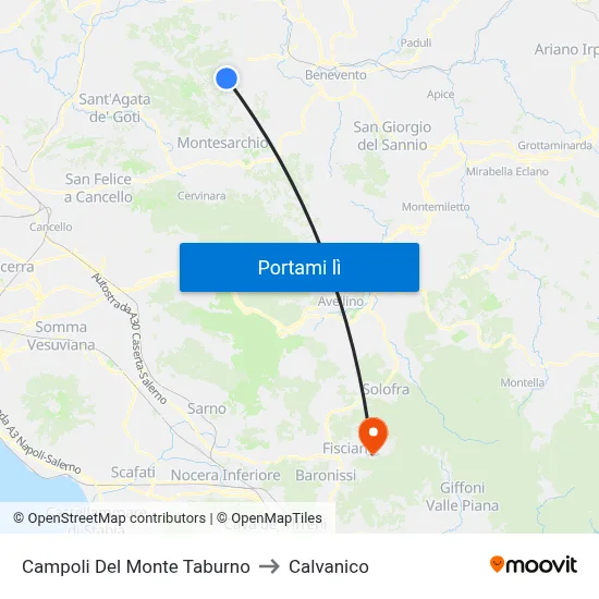 Campoli Del Monte Taburno to Calvanico map