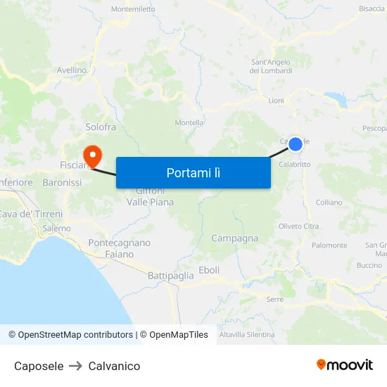 Caposele to Calvanico map