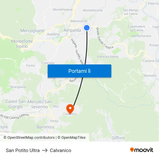 San Potito Ultra to Calvanico map