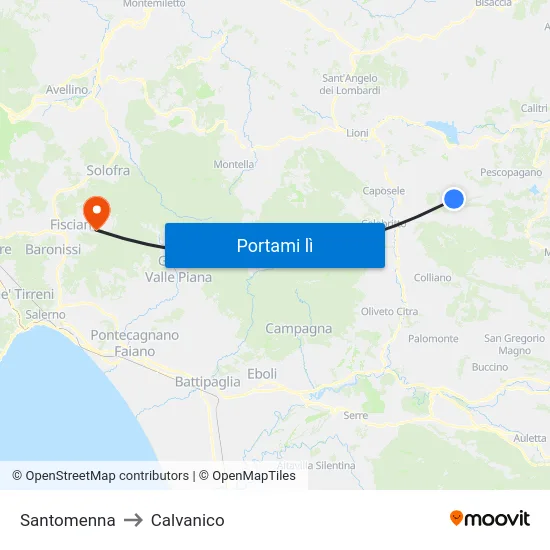Santomenna to Calvanico map