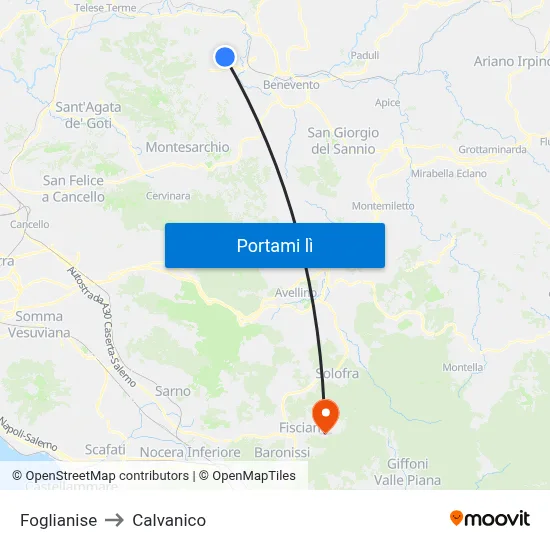Foglianise to Calvanico map