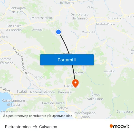 Pietrastornina to Calvanico map