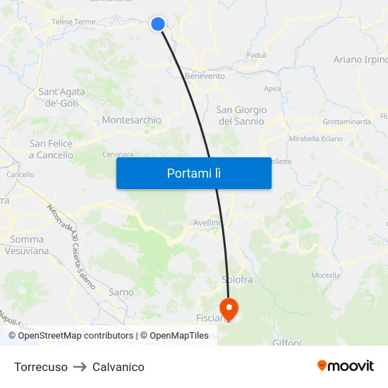 Torrecuso to Calvanico map