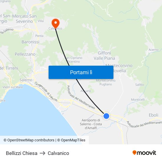 Bellizzi Chiesa to Calvanico map