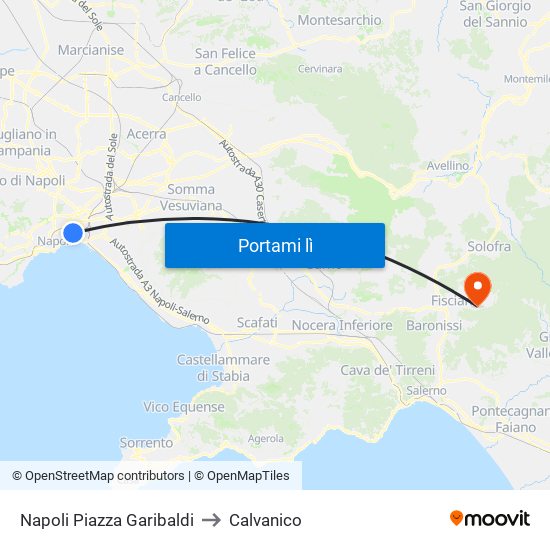 Napoli Piazza Garibaldi to Calvanico map