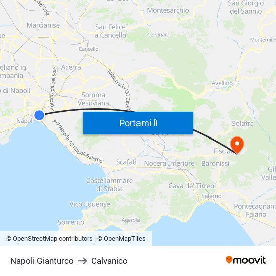 Napoli Gianturco to Calvanico map