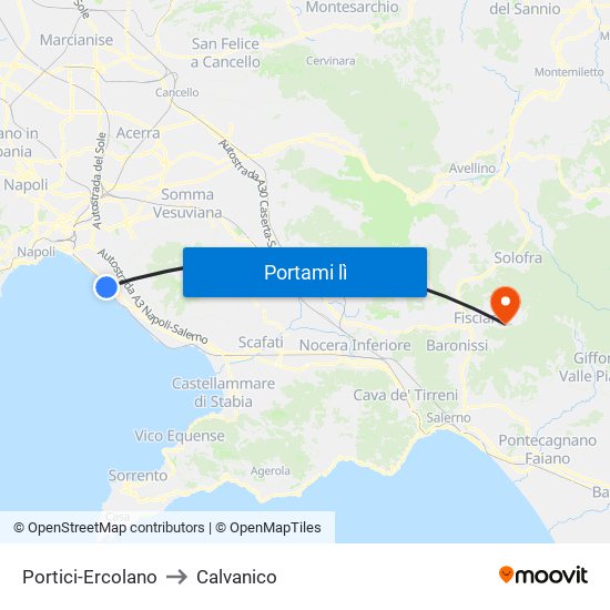 Portici-Ercolano to Calvanico map