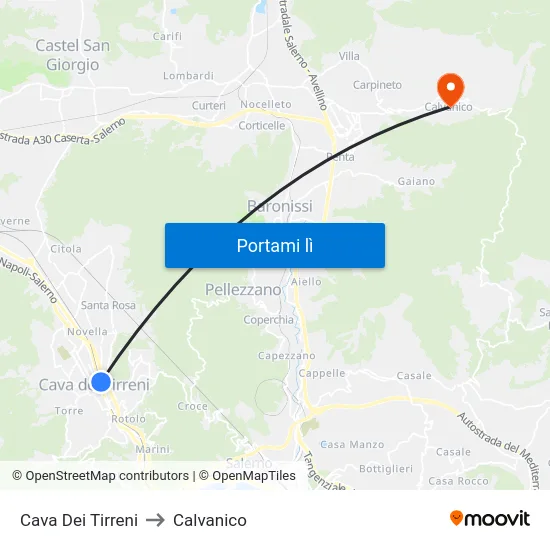 Cava Dei Tirreni to Calvanico map