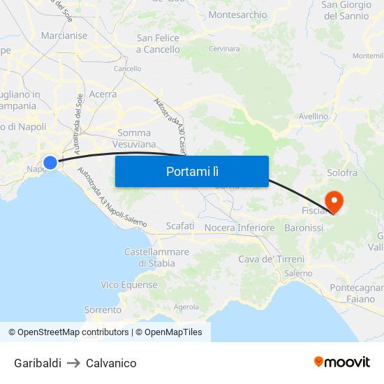 Garibaldi to Calvanico map