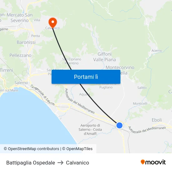 Battipaglia Ospedale to Calvanico map