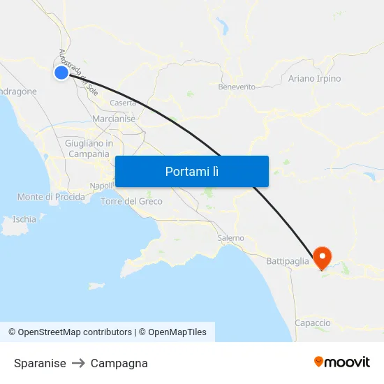 Sparanise to Campagna map