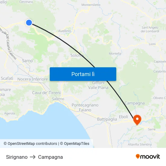 Sirignano to Campagna map
