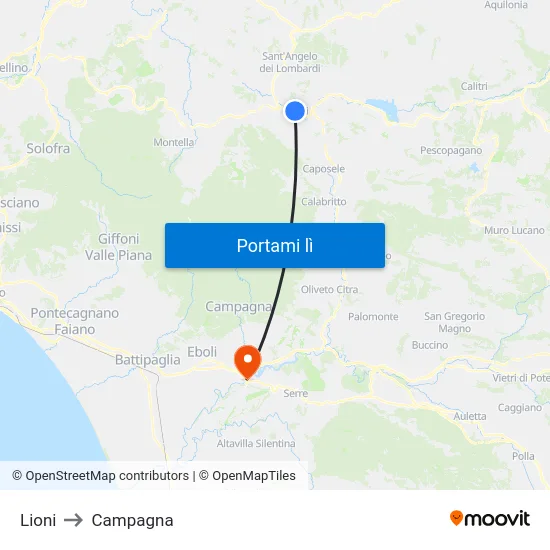 Lioni to Campagna map