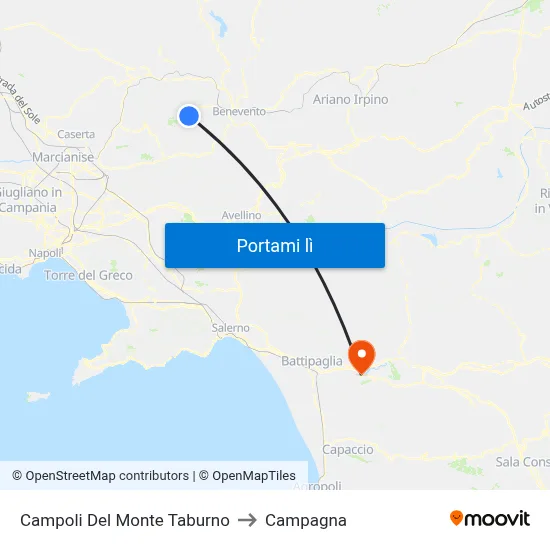 Campoli Del Monte Taburno to Campagna map