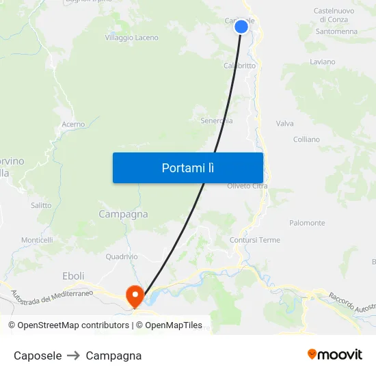 Caposele to Campagna map