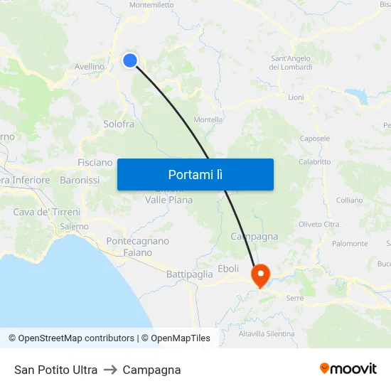 San Potito Ultra to Campagna map
