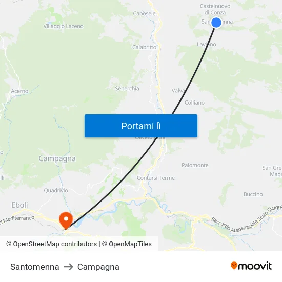 Santomenna to Campagna map