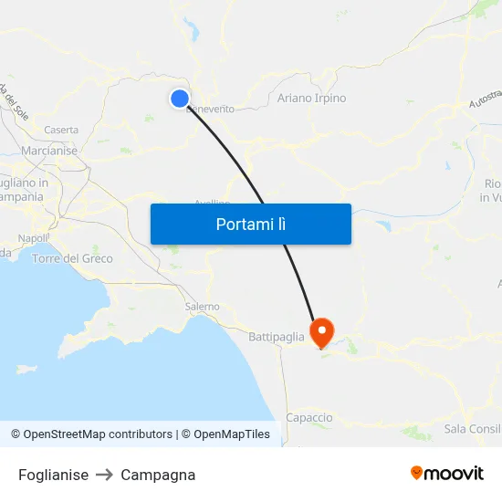 Foglianise to Campagna map