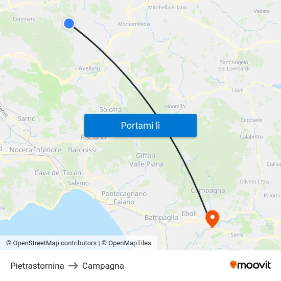 Pietrastornina to Campagna map