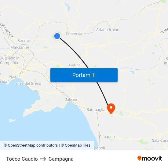 Tocco Caudio to Campagna map