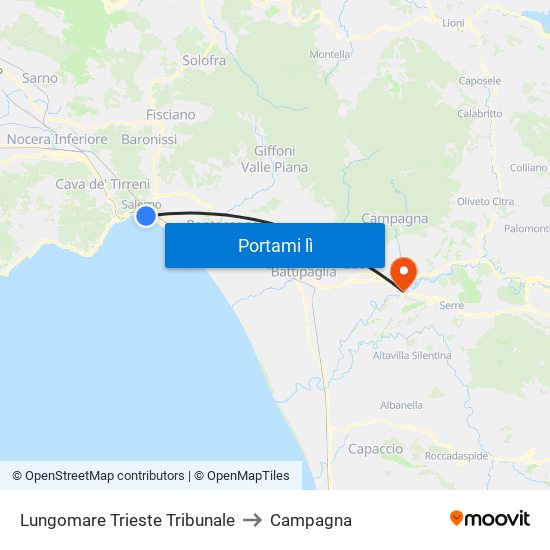 Lungomare Trieste Tribunale to Campagna map