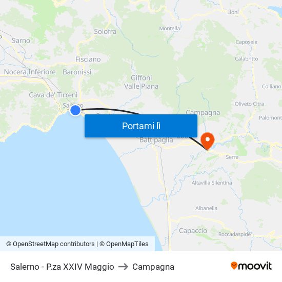 Salerno - P.za XXIV Maggio to Campagna map