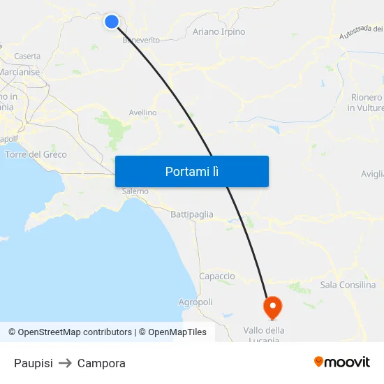 Paupisi to Campora map