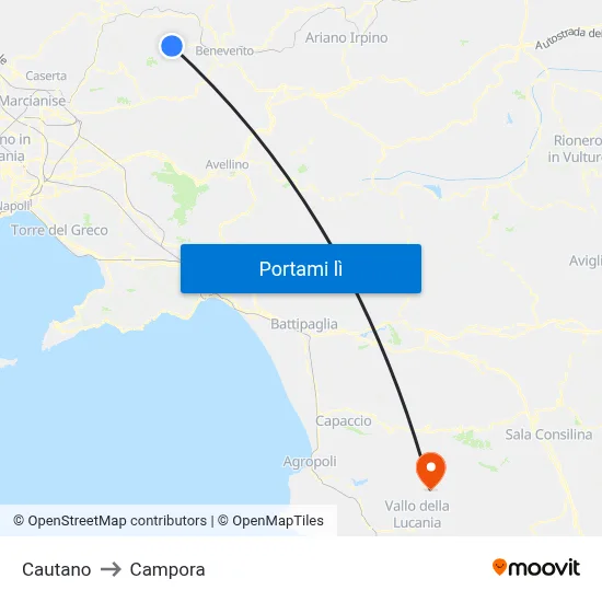 Cautano to Campora map