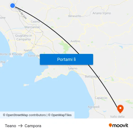 Teano to Campora map