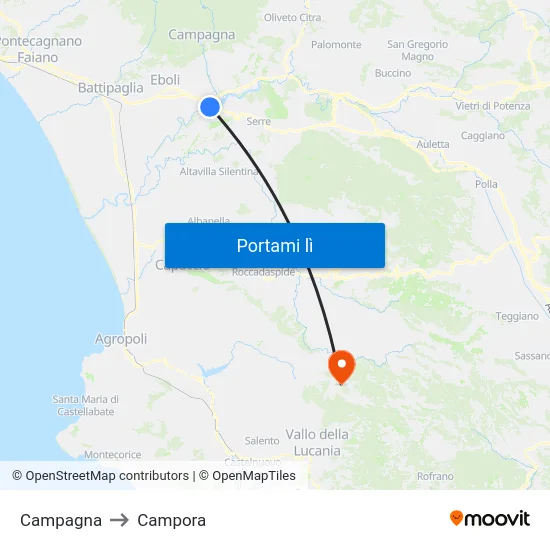 Campagna to Campora map
