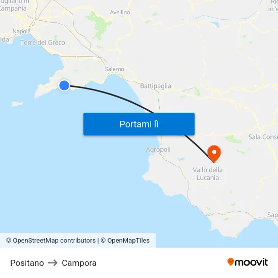 Positano to Campora map