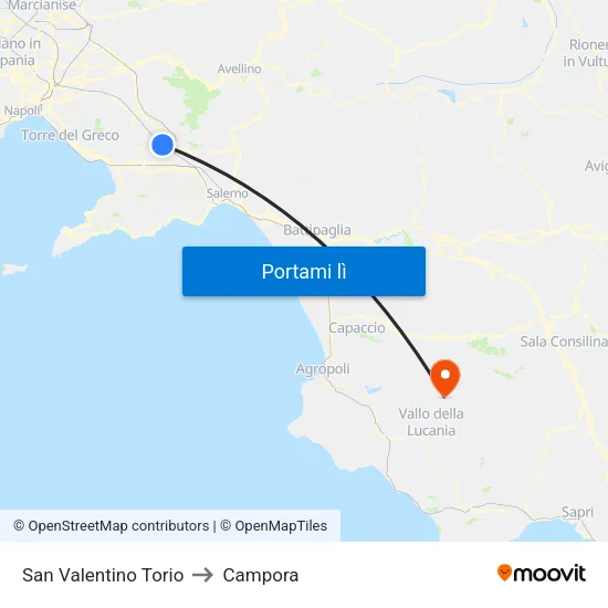 San Valentino Torio to Campora map