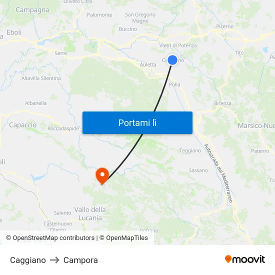 Caggiano to Campora map