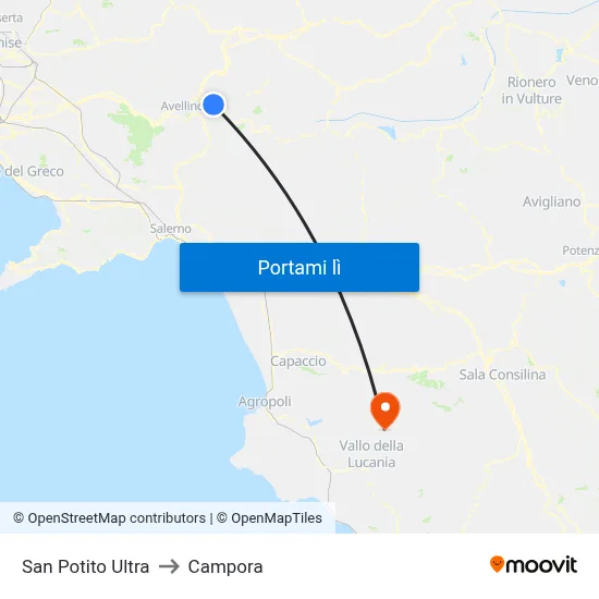 San Potito Ultra to Campora map