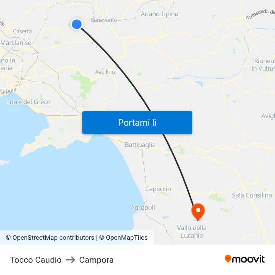 Tocco Caudio to Campora map