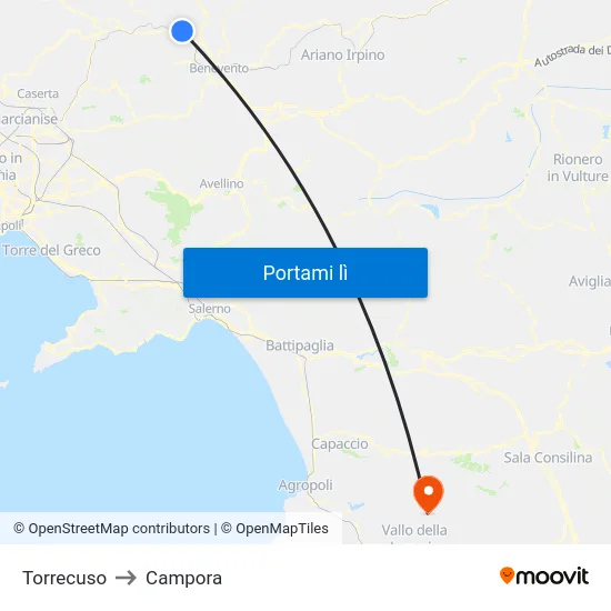Torrecuso to Campora map