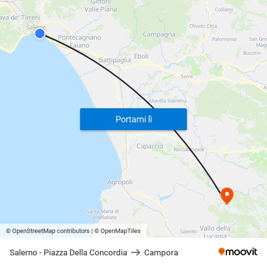 Salerno - Piazza Della Concordia to Campora map