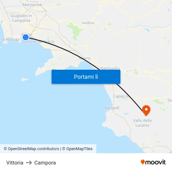 Vittoria to Campora map
