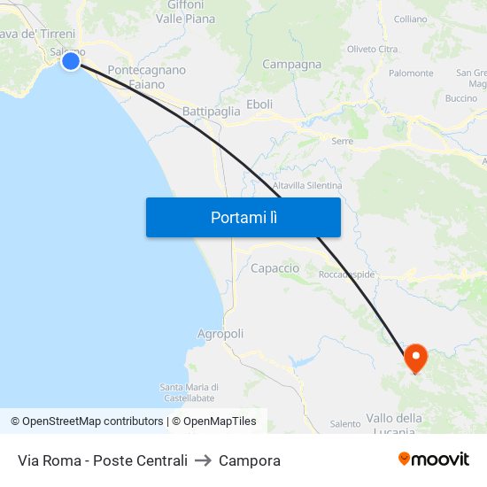 Via Roma - Poste Centrali to Campora map