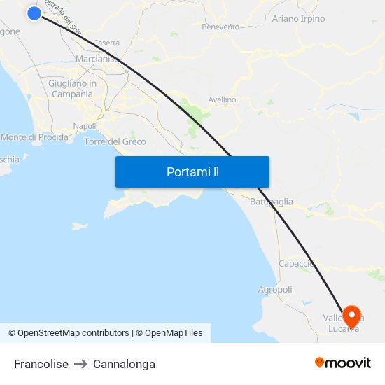 Francolise to Cannalonga map