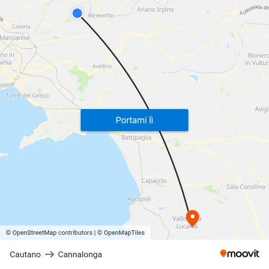 Cautano to Cannalonga map