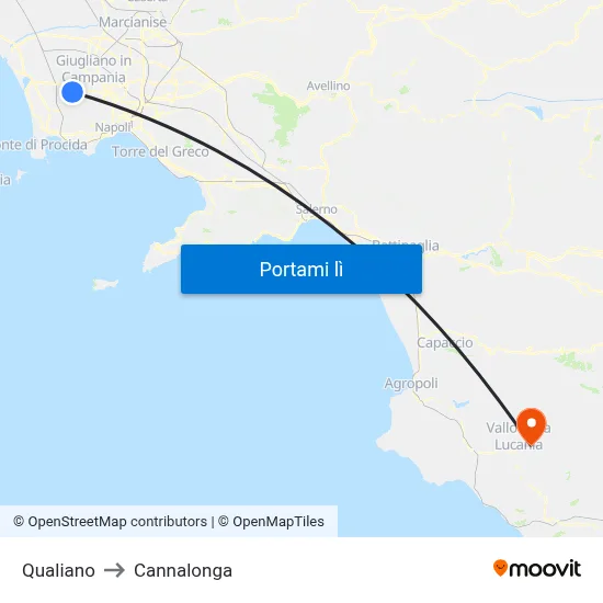 Qualiano to Cannalonga map